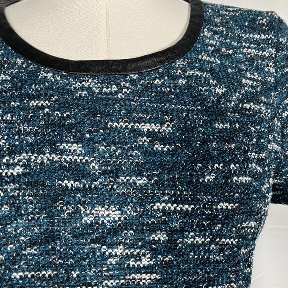 Talbots Tweed Fit & Flare Short Sleeve Crew Neck Dress Womens 10P Teal Black New - Picture 3 of 15